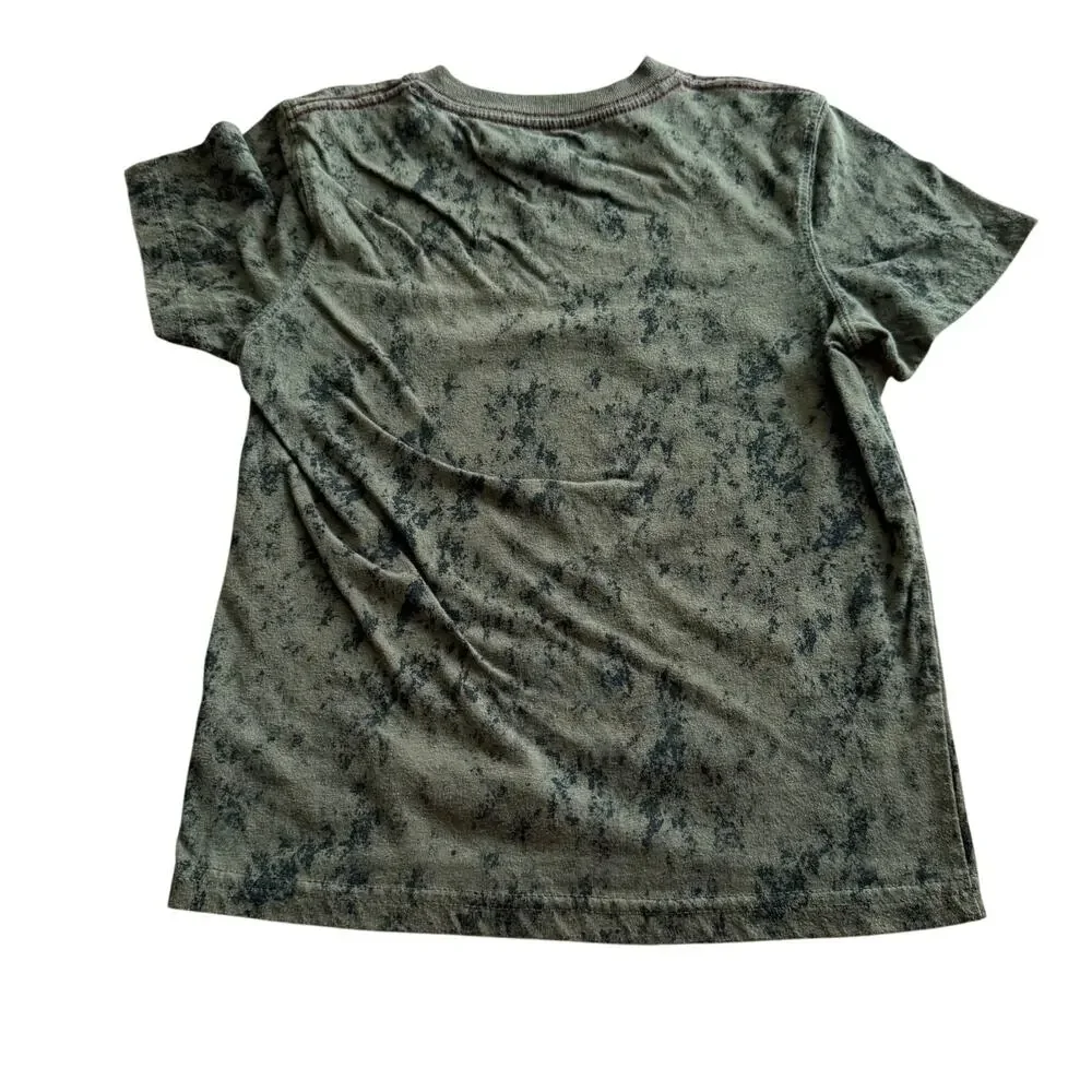 Mossimo Boys Tee Olive‎ Green Black Marble Look Short Sleeve XS 4 5 V-Neck